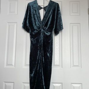 Green velvet midi dress